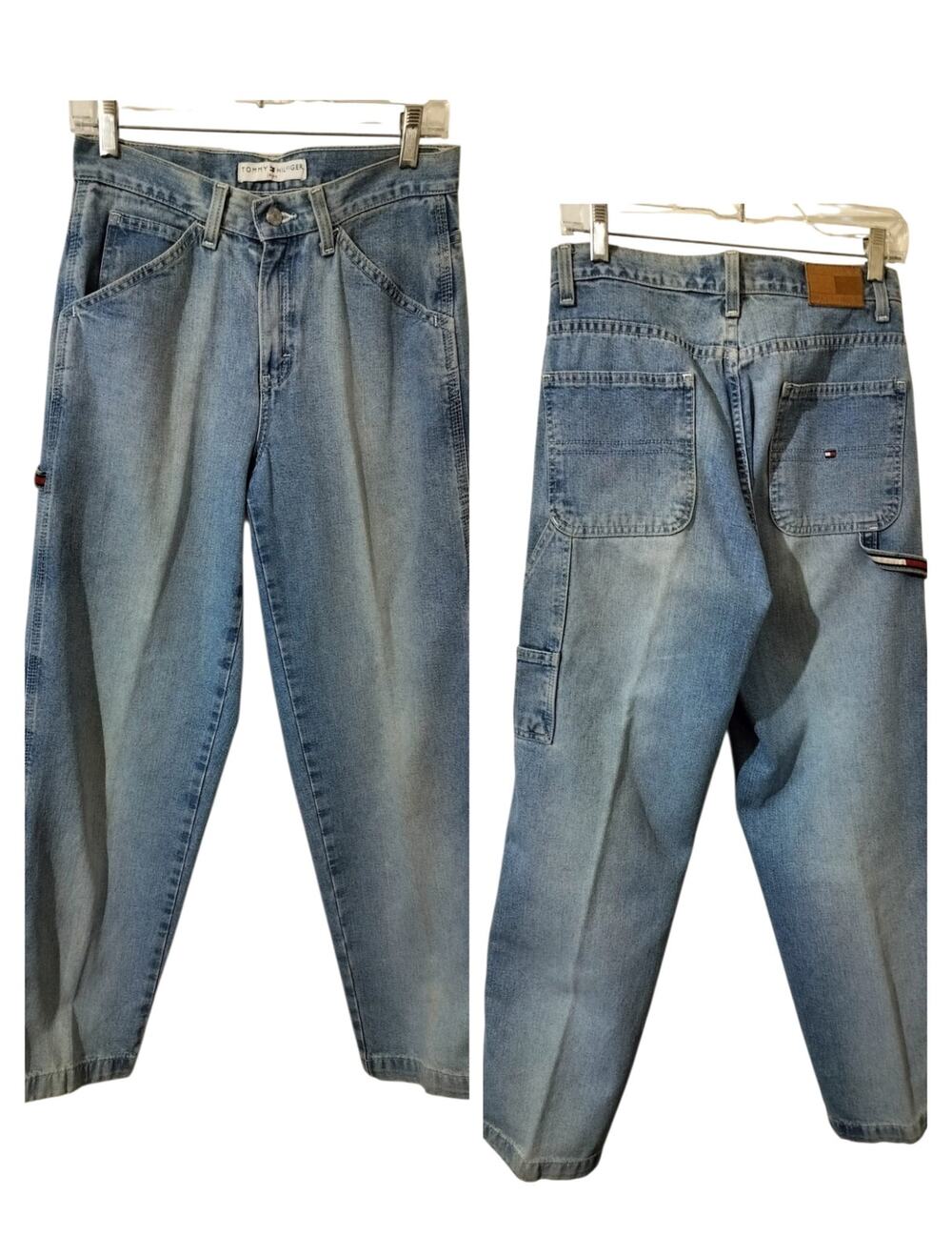 6032)Vtg 90s Tommy Hilfiger Light Wash Denim Carpenter Style Hammer Loop Jeans 4